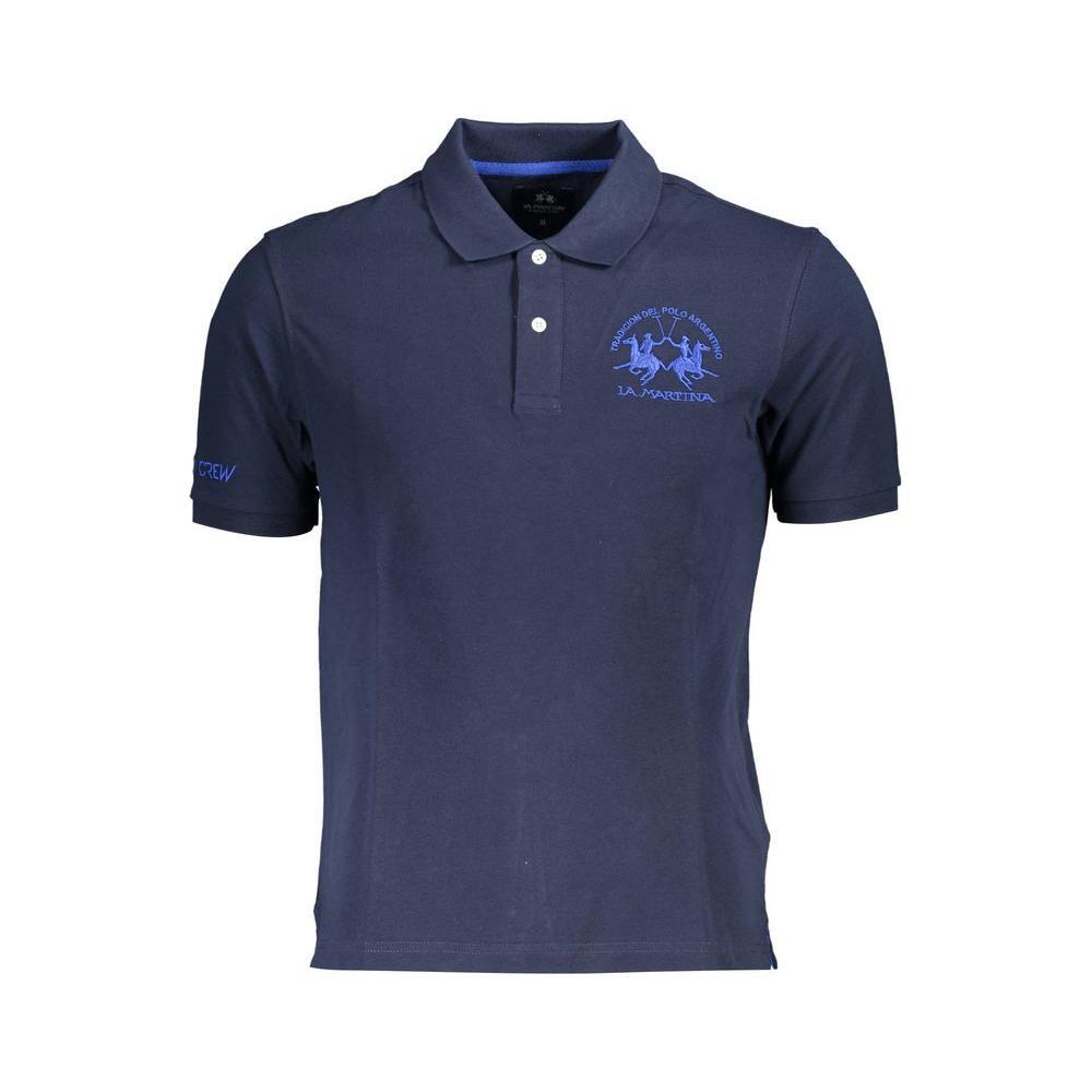 La Martina Blue Cotton Men Polo Shirt LA-37100-M