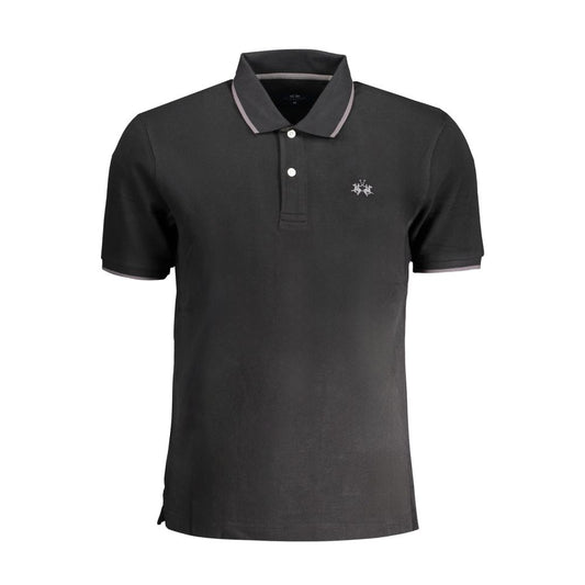 La Martina Black Cotton Men Polo Shirt LA-37808-M