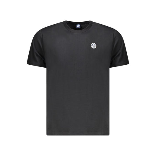 North Sails Black Cotton Men T-Shirt with logo, short sleeves, and crew neck, perfect for casual or adventure wear.