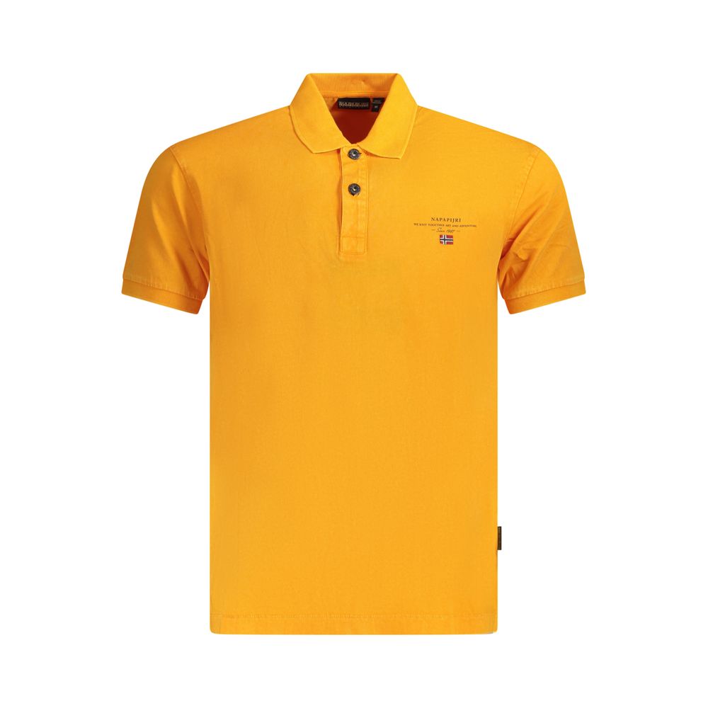 Napapijri Orange Cotton Men Polo Shirt with embroidery and logo, short-sleeved with two-button placket, vibrant orange, regular fit