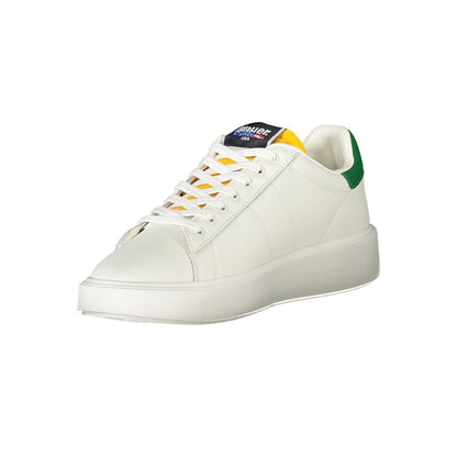 Blauer White Leather Men Sneaker with green accents and dynamic design for trendy street style.
