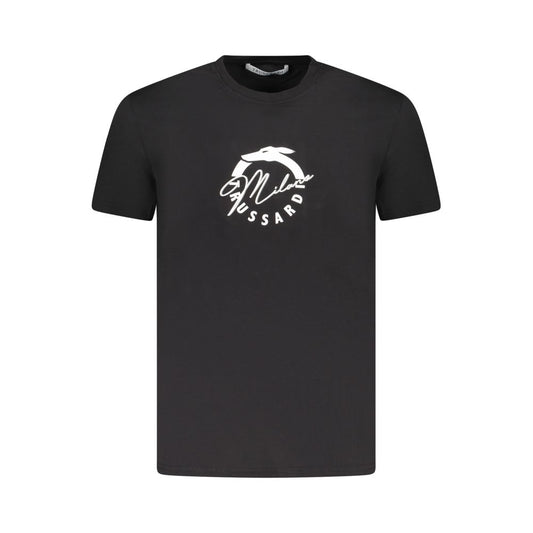 Trussardi Black Cotton Men T-Shirt with logo print for urban elegance and casual style.