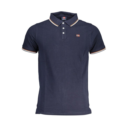 Norway 1963 Blue Cotton Men Polo Shirt with contrasting details and logo appliqué. Short sleeves and elegant design. Perfect for stylish comfort.