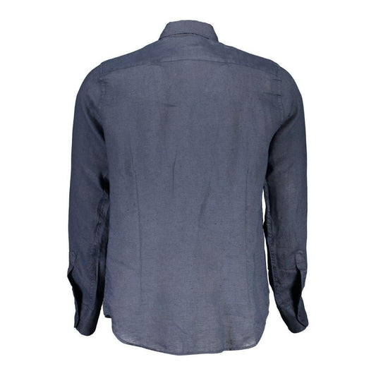 La Martina Blue Linen Men Shirt LA-37578-S