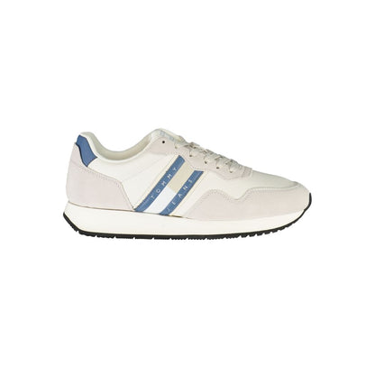 Tommy Hilfiger White Leather Men Sneaker with blue accents, side view