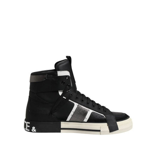 Dolce & Gabbana Black Leather High Top Logo Men Sneakers Shoes