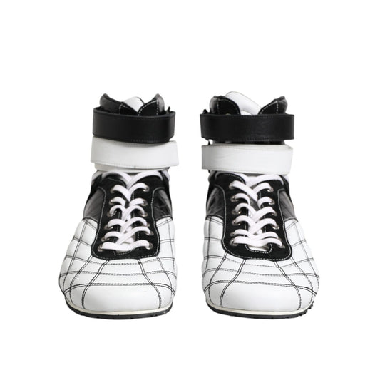 Dolce & Gabbana Black White Leather High Top Sneakers Shoes MV7326-44