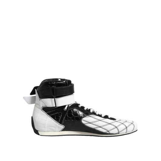 Dolce & Gabbana Black White Leather High Top Sneakers Shoes MV7326-44