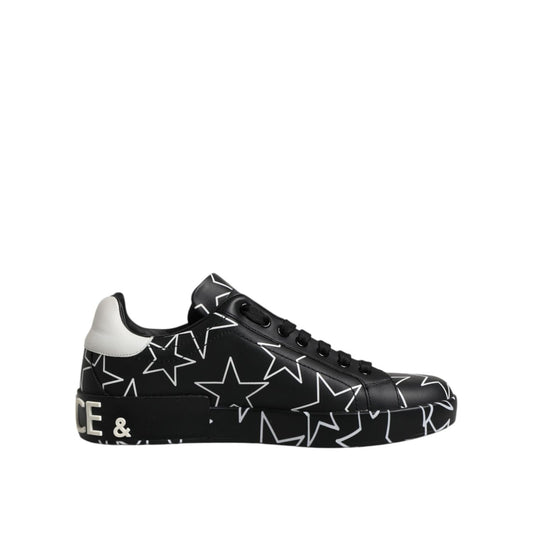 Dolce & Gabbana Black White Stars Low Top Men Sneakers Shoes MV7340-39