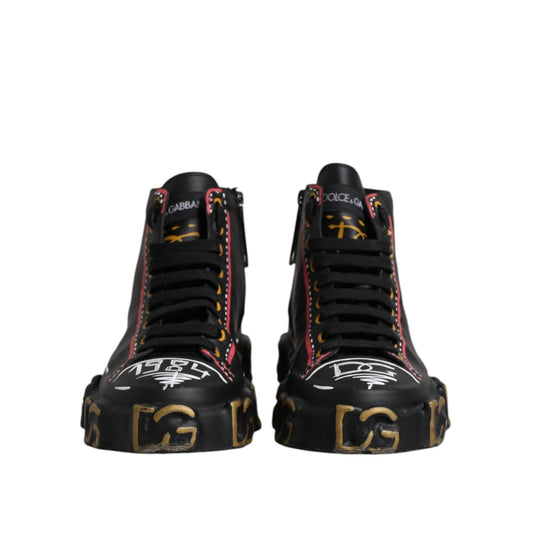 Dolce & Gabbana Black Leather Logo High Top Sneakers Shoes MV7350-43