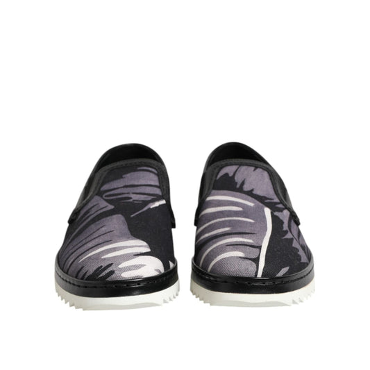 Dolce & Gabbana Black Tropical Slip On Men Sneakers Shoes MV7359-39.5
