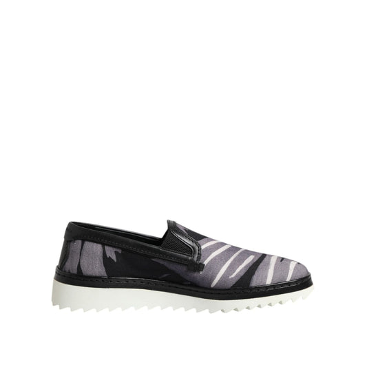 Dolce & Gabbana Black Tropical Slip On Men Sneakers Shoes MV7359-39.5