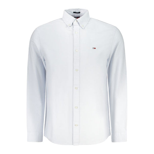 Tommy Hilfiger Blue Cotton Men Shirt with button-down collar and subtle logo embroidery.