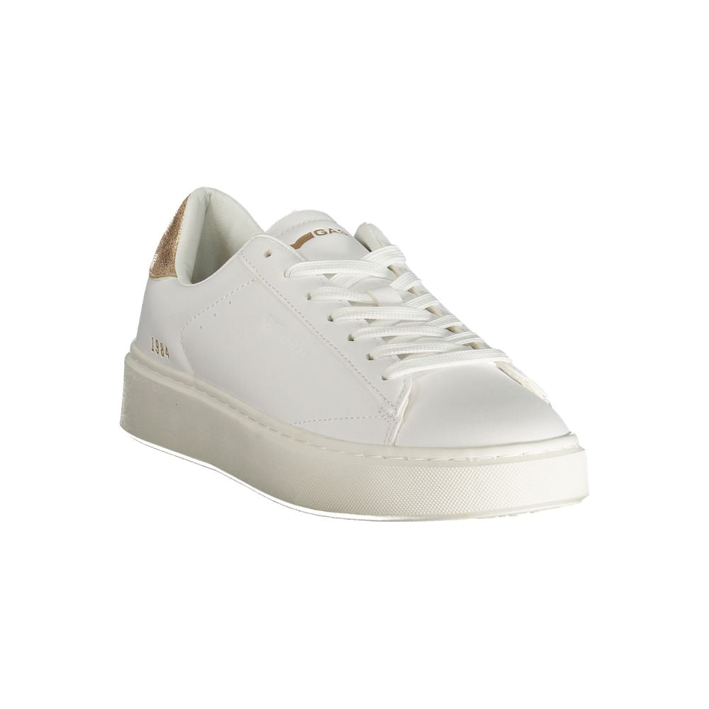 Gas White Polyester Women Sneaker with bronze details and sleek print, featuring the Leonard LTX design by Gas for fashion-forward women.