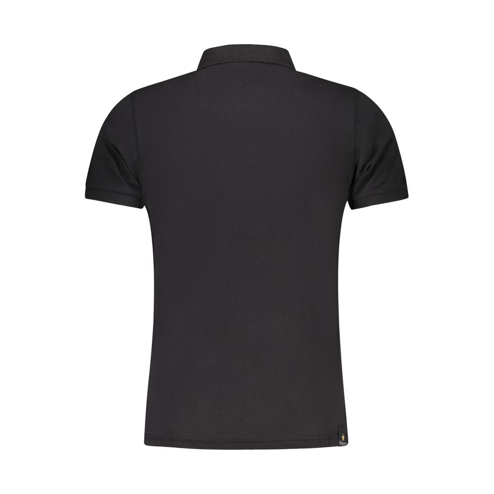 Back view of Accademia Militare Black Cotton Polo Shirt with short sleeves and logo.
