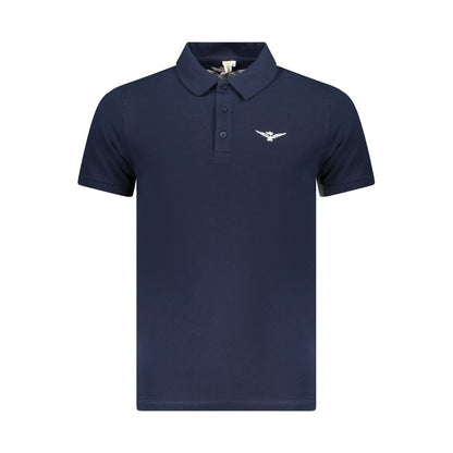 Accademia Militare Blue Cotton Polo Shirt with short sleeves, eagle ball logo, and 3-button design. Perfect casual wear.
