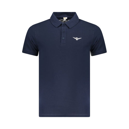 Accademia Militare Blue Cotton Polo Shirt with eagle logo, short sleeve, and three buttons.