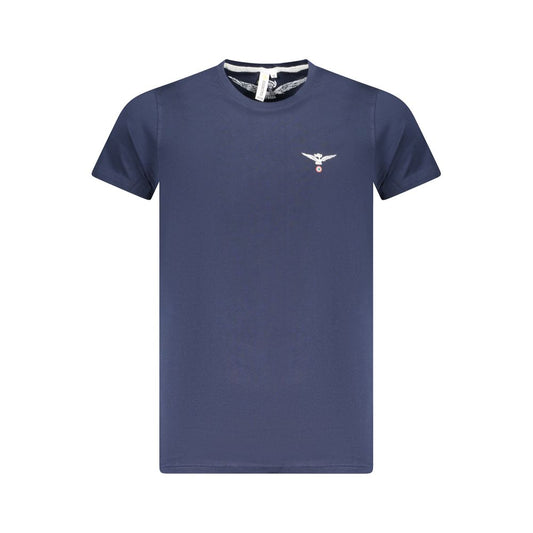 Accademia Militare Blue Cotton T-Shirt with eagle logo, short sleeves, and crew neck design.