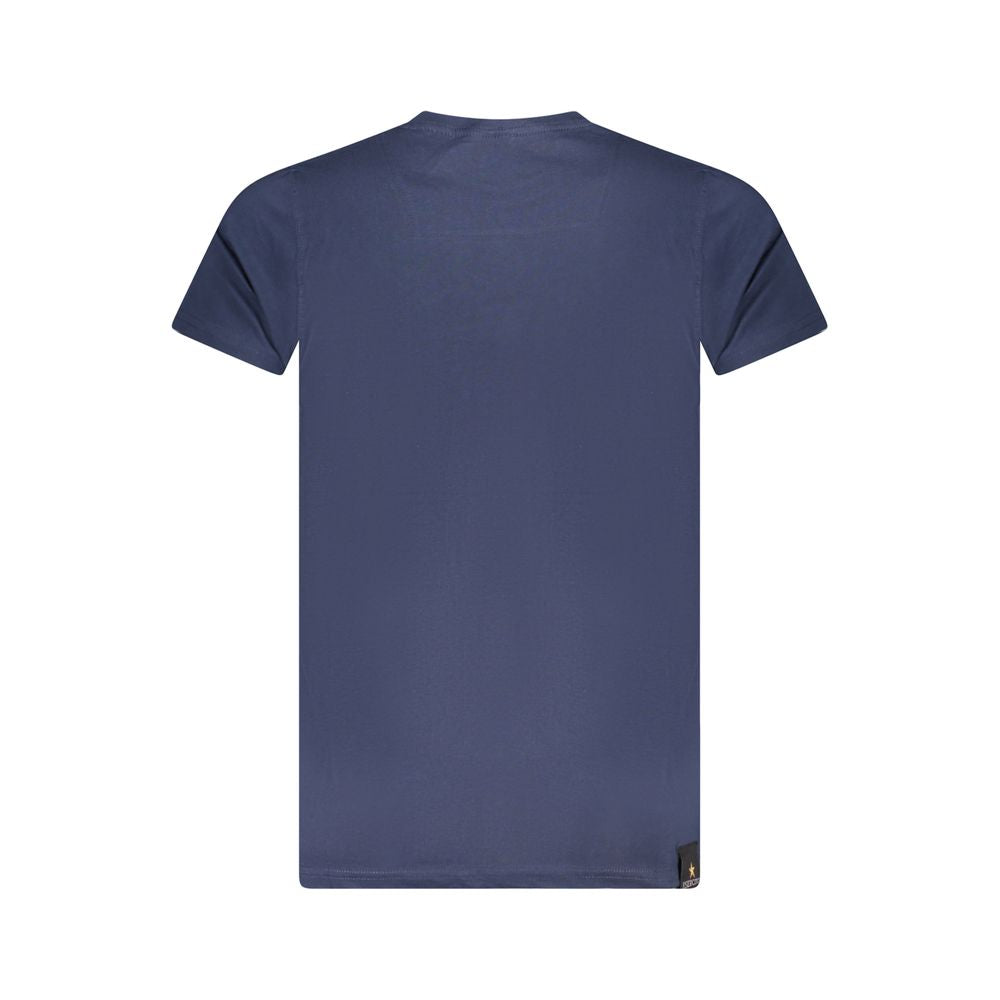 Back view of Accademia Militare Blue Cotton T-Shirt with short sleeves featuring eagle ball, crew neck, print, and logo design.