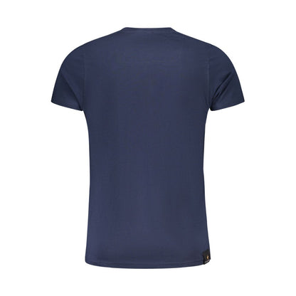Back view of Accademia Militare Blue Cotton T-Shirt, short sleeve crew neck with logo print.