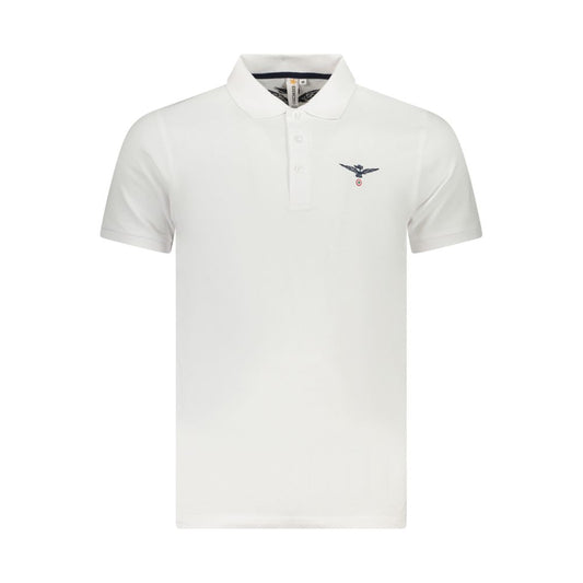Accademia Militare White Cotton Polo Shirt with short sleeves, eagle print, 3 buttons, and logo.