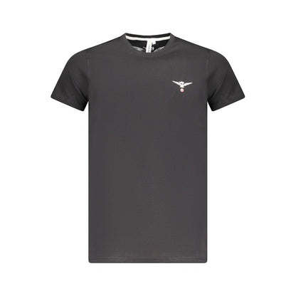 Accademia Militare Black Cotton T-Shirt with eagle logo, short sleeves, crew neck, and print detail
