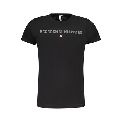 Accademia Militare Black Cotton T-Shirt with logo, short sleeves, crew neck, and print design.