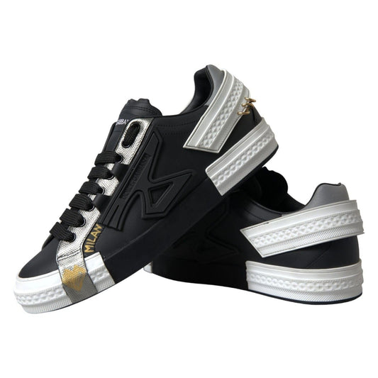 Dolce & Gabbana Black Leather Low Top Sneakers Portofino Shoes MV5361-44