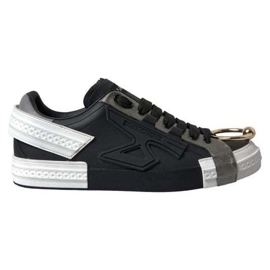 Dolce & Gabbana Black Leather Low Top Sneakers Portofino Shoes MV5361-44