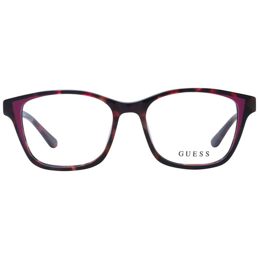 Guess Pink Women Glasses Frame, rose acetate, full-rim, square style, includes branded case, lens width 50mm, bridge 16mm, temples 140mm.