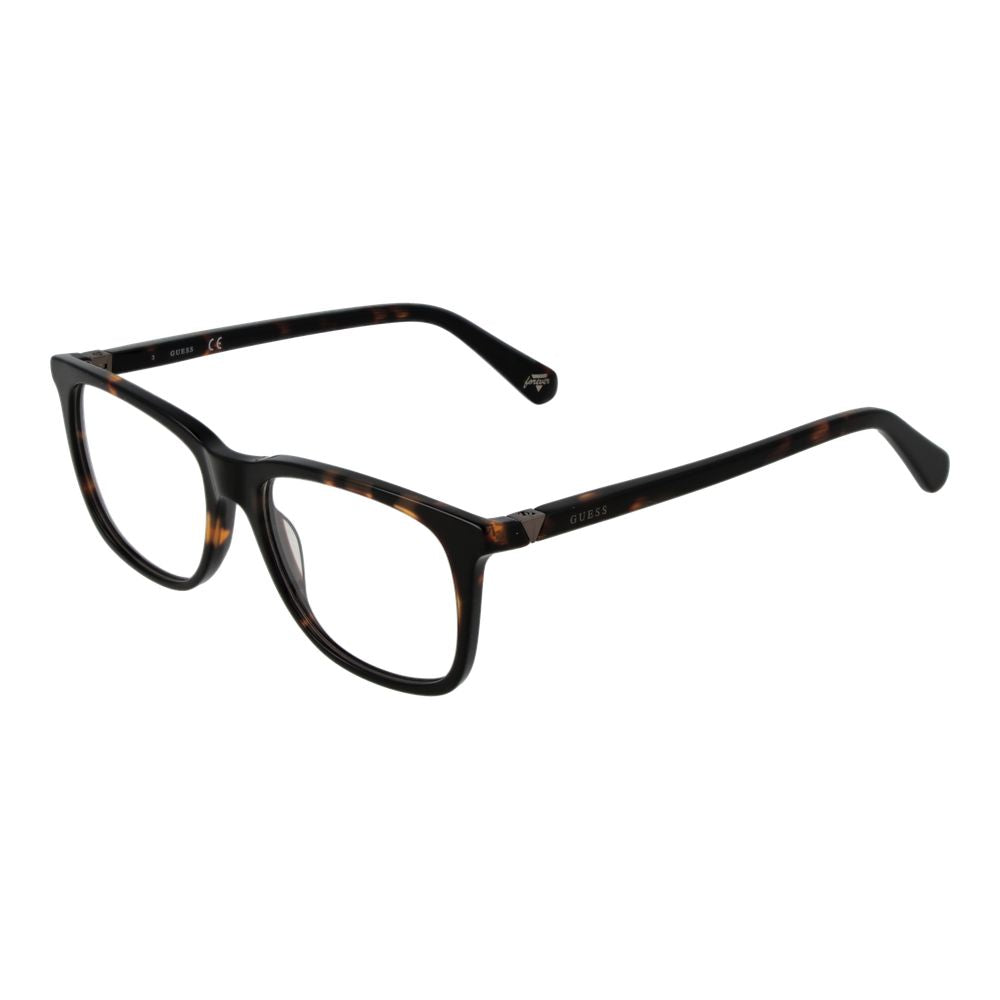 Guess Brown Unisex Glasses Frame in full-rim acetate, square style with 52-16-145 dimensions, includes branded case.