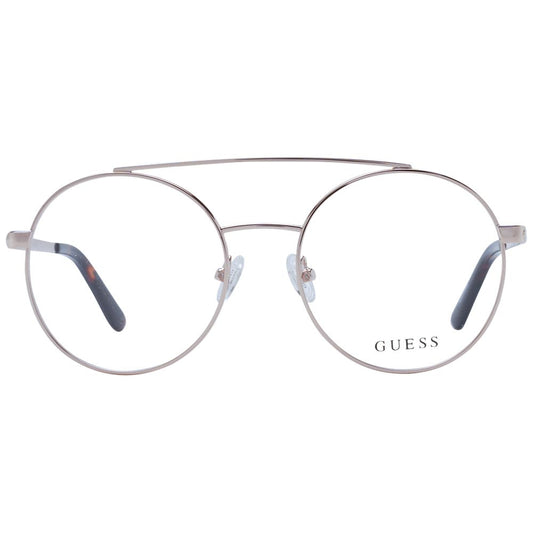 Guess Gold Women Glasses Frame in metal full-rim aviator style, featuring demo lenses and branded case. Size 52-18-135.