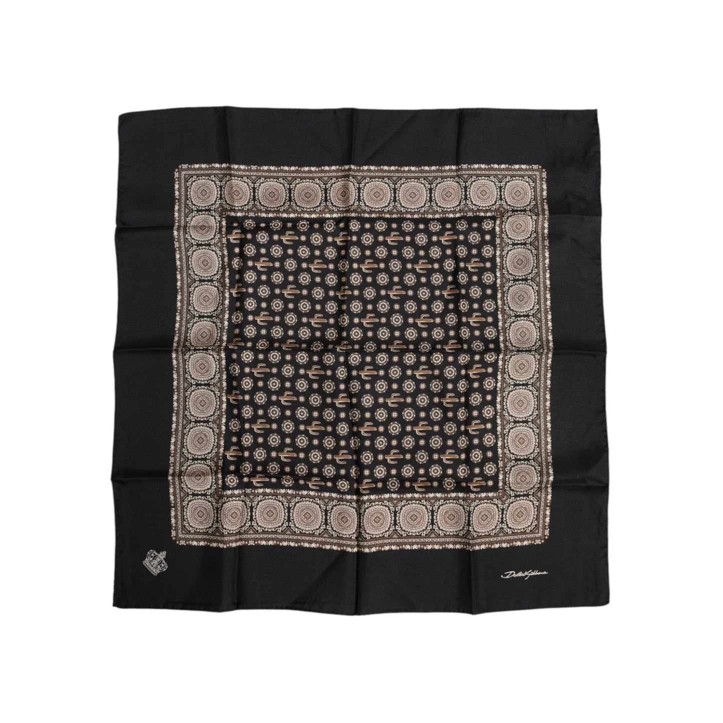 Dolce & Gabbana Black Brown Patterned Square Foulard Scarf MS7262