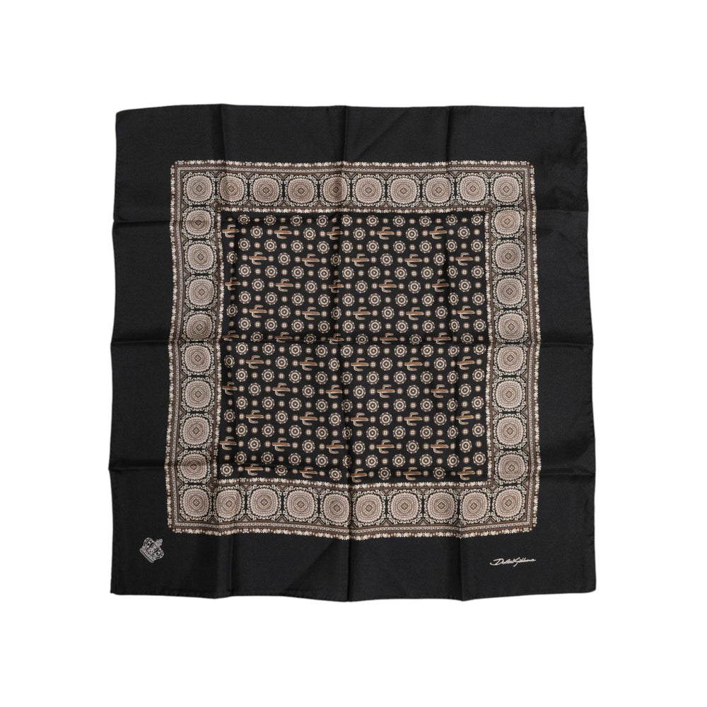 Dolce & Gabbana Black Brown Patterned Square Foulard Scarf MS7262