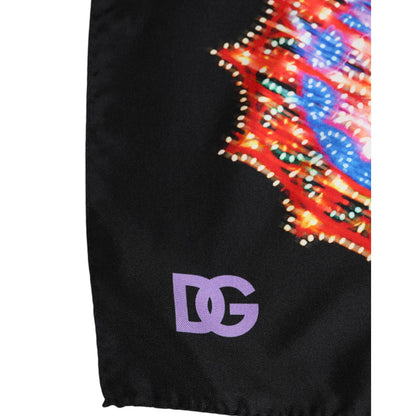 Dolce & Gabbana Black Multicolor Print Square Foulard Scarf Dolce & Gabbana