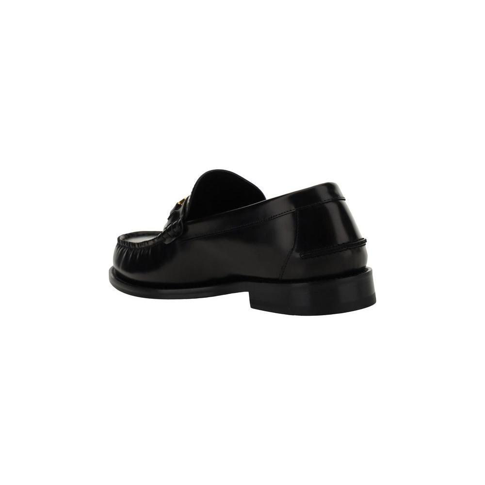 Versace Black Calf Leather Bos Taurus Slip-On Loafers