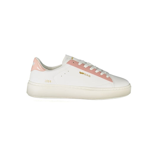 Gas White Polyester Women Sneaker with pink accents and chic print, featuring the iconic Gas logo for sporty style and comfort.