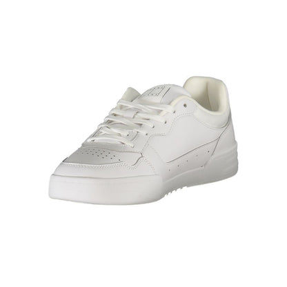 Tommy Hilfiger White Leather Mens Sneaker with lace-up design and brand logo, showcasing high fashion and comfort with removable footbed.