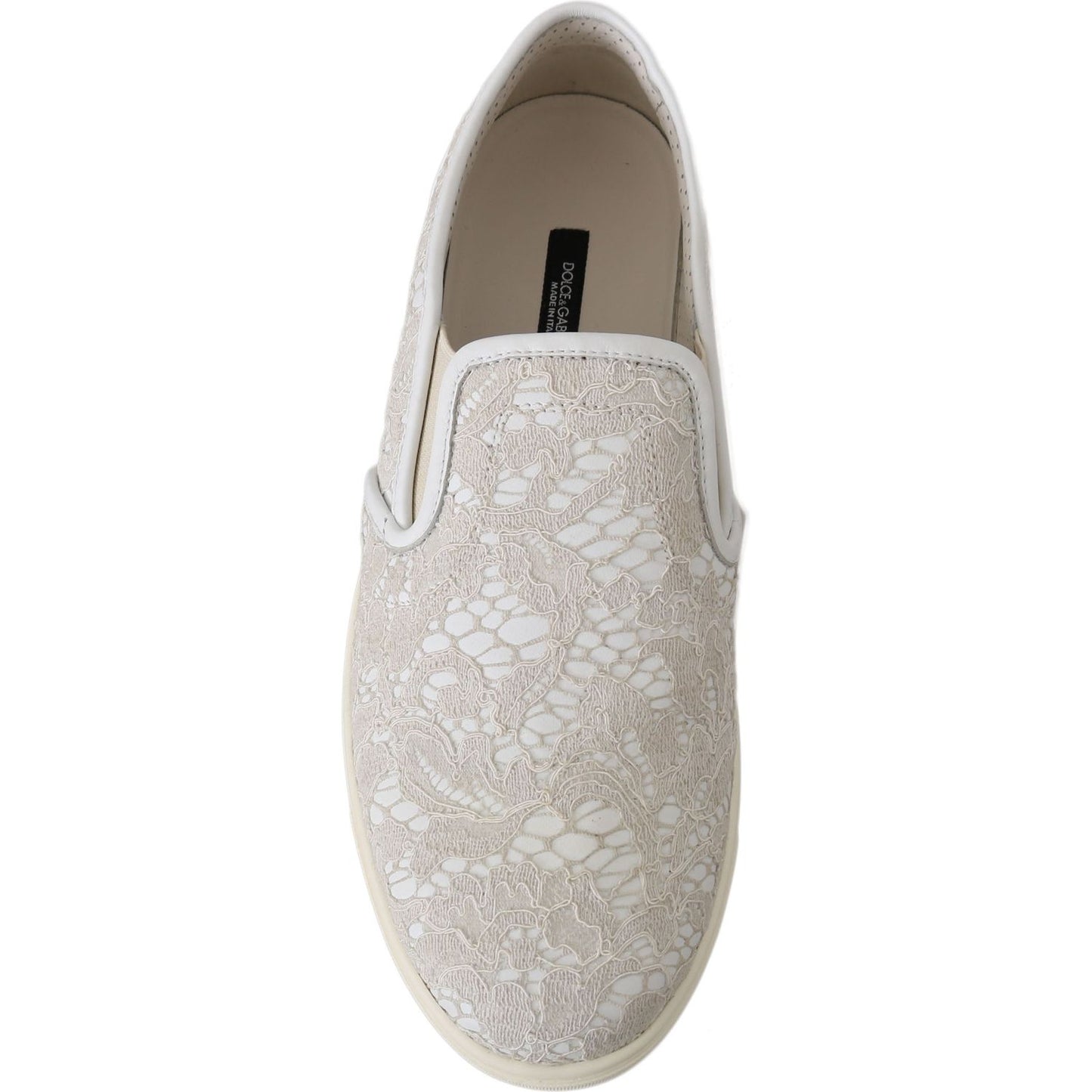 Dolce & Gabbana White Leather Lace Slip On Loafers Shoes