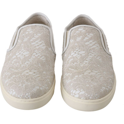 Dolce & Gabbana White Leather Lace Slip On Loafers Shoes