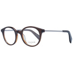 Yohji Yamamoto Brown Unisex Glasses Frame, full-rim acetate with demo lenses, round style, includes branded soft case.