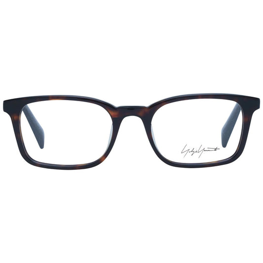 Yohji Yamamoto Brown Unisex Glasses Frame in full-rim acetate with demo lenses, size 51-19-140, rectangle style, includes soft case.