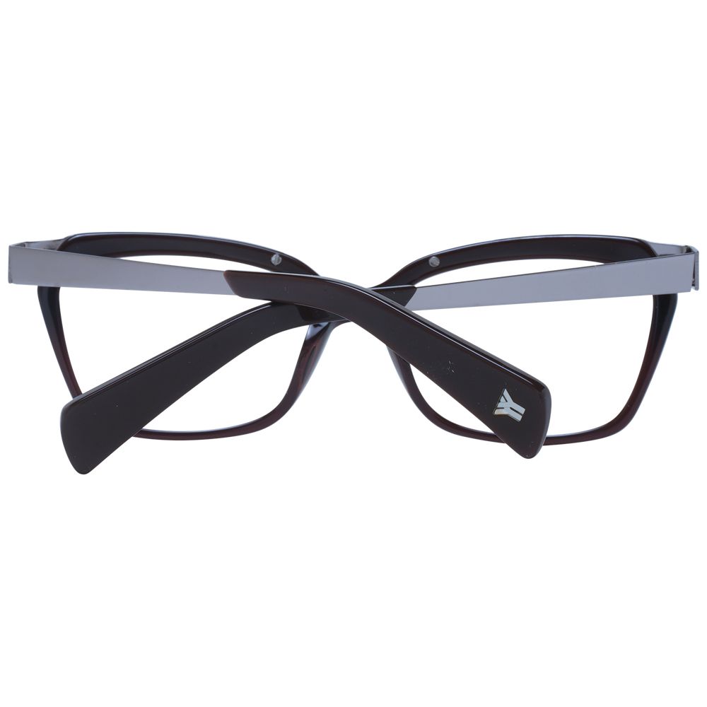 Yohji Yamamoto Brown Unisex Glasses Frame, full-rim acetate, rectangular style with 54mm lenses, includes branded soft case.