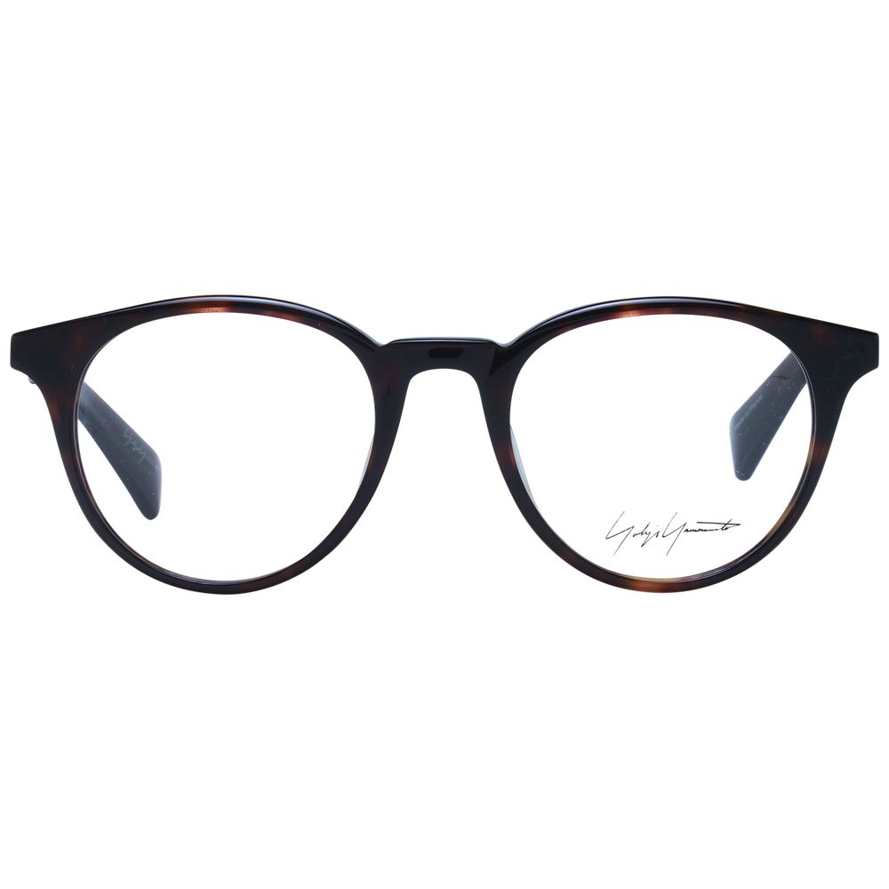 Yohji Yamamoto Brown Unisex Glasses Frame with acetate material and round full-rim style, demo lenses included.