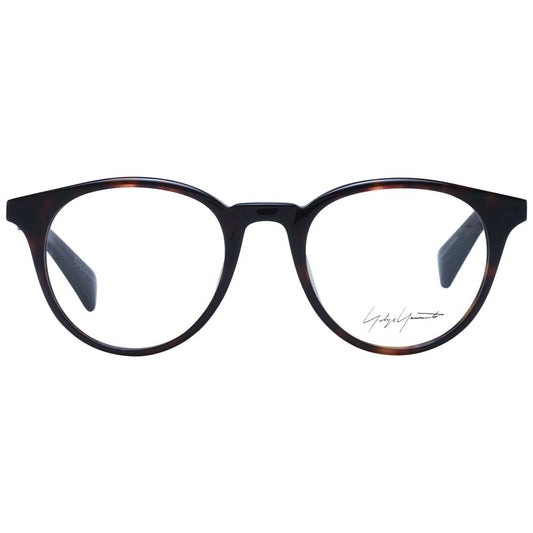 Yohji Yamamoto Brown Unisex Glasses Frame with acetate material and round full-rim style, demo lenses included.