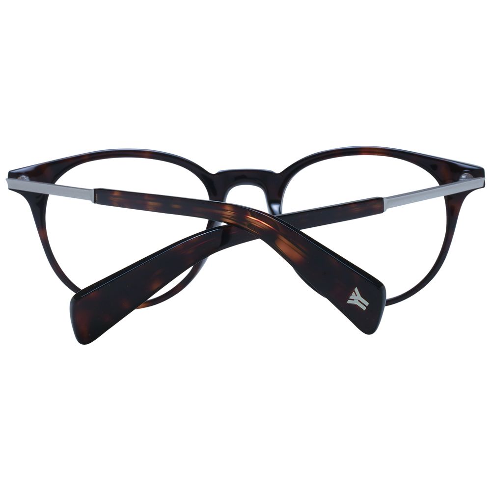 Yohji Yamamoto Brown Unisex Glasses Frame with full-rim acetate design and demo lenses, size 50-20-140, round style with branded soft case.