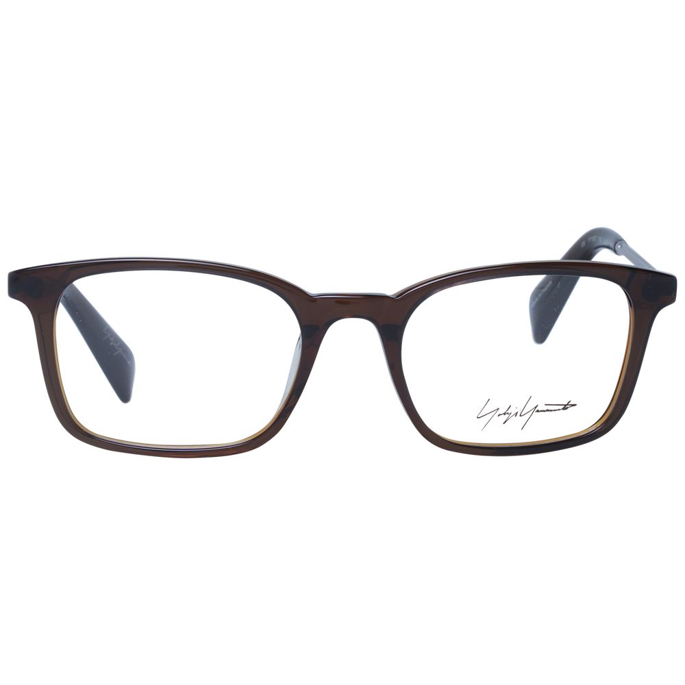 Yohji Yamamoto Brown Unisex Glasses Frame, acetate full-rim rectangle design, demo lenses, 51mm width, 19mm bridge, 140mm temples length.