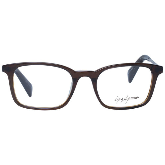 Yohji Yamamoto Brown Unisex Glasses Frame, acetate full-rim rectangle design, demo lenses, 51mm width, 19mm bridge, 140mm temples length.