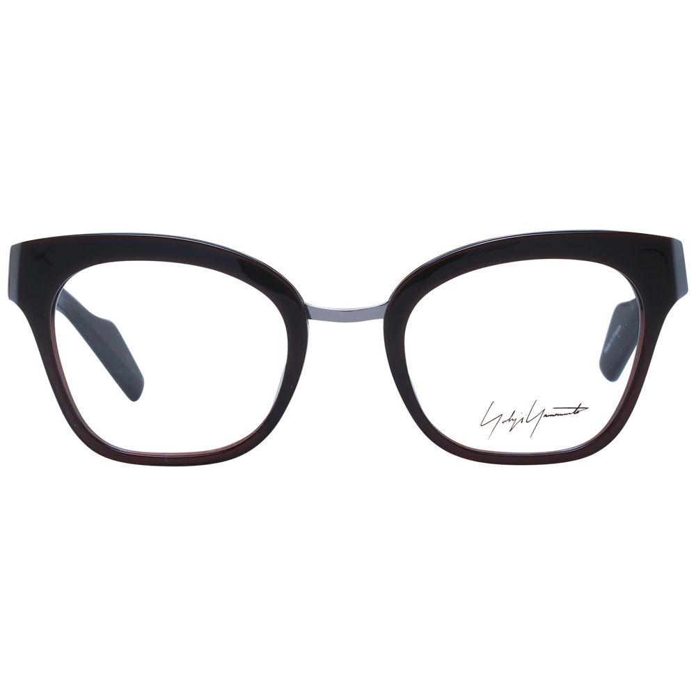 Yohji Yamamoto Brown Unisex Glasses Frame in acetate with full-rim butterfly style and demo lenses.