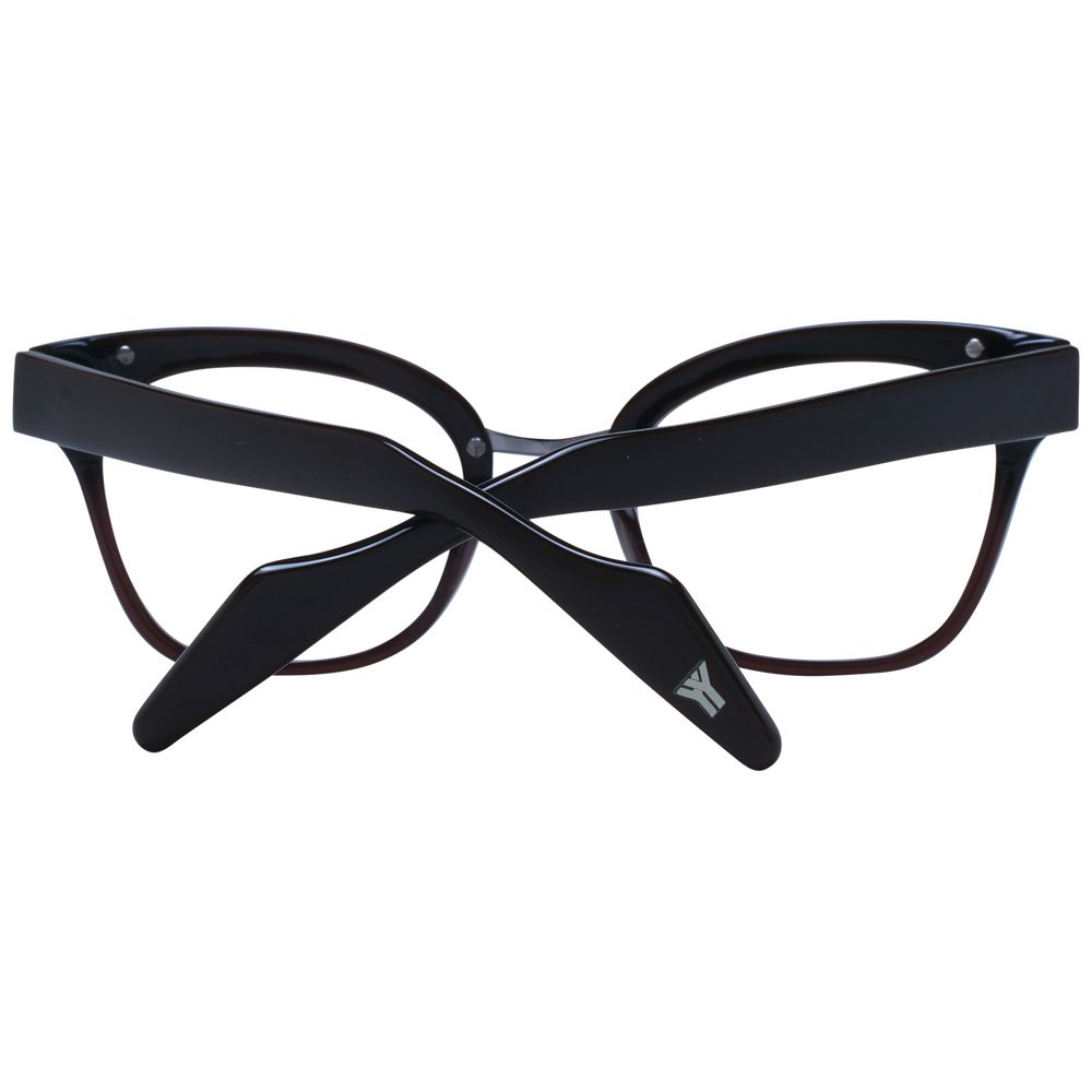 Yohji Yamamoto Brown Unisex Glasses Frame in acetate with full-rim butterfly style, demo lenses, and branded soft case.